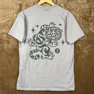 OK! Super Day Gray Tiger Graphic Tee Sz M 100% Cotton Streetwear Puff Print Y2K